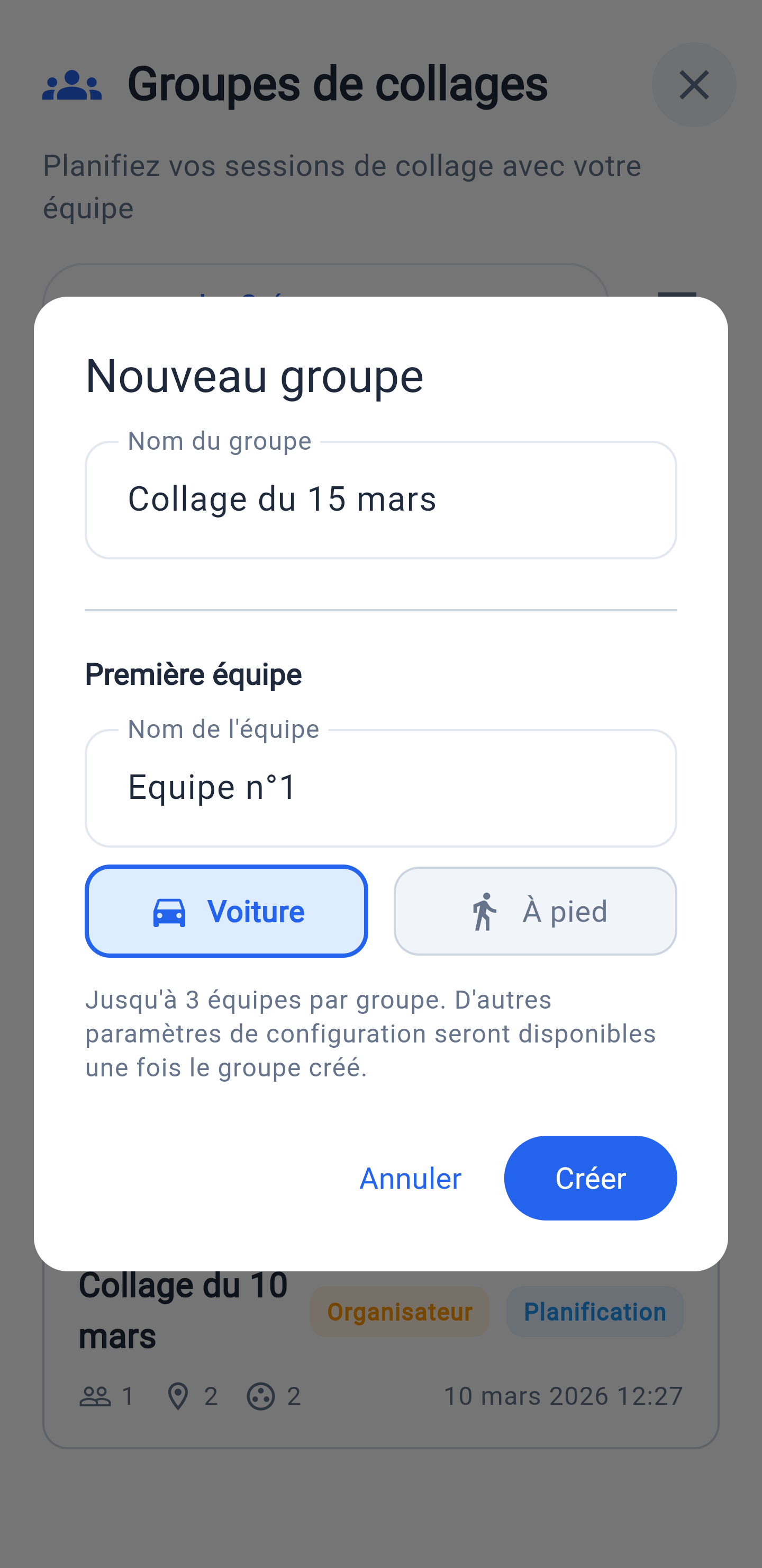 Création d'un groupe de collage dans Cocoricarte